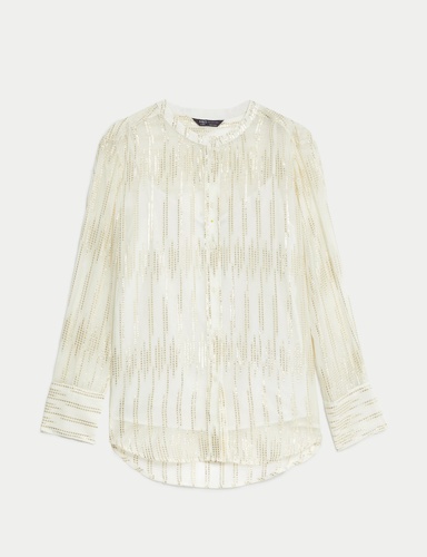 Sheer Foil Print Collared Shirt