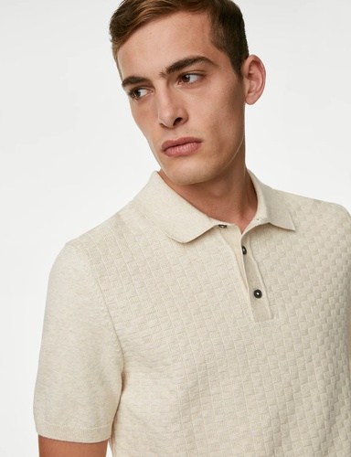 Cotton Rich Textured Knitted Polo Shirt