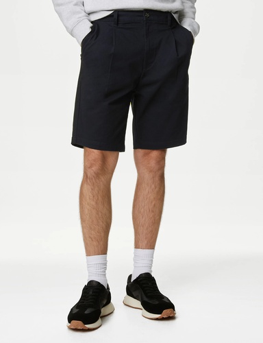 Single Pleat Stretch Chino Shorts