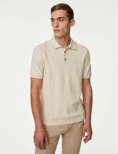 Cotton Rich Textured Knitted Polo Shirt