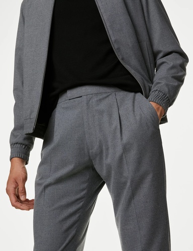 Single Pleat Brushed Stretch Trouser