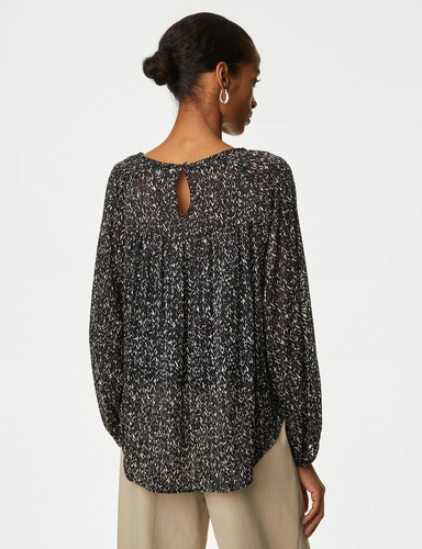 Printed Crew Neck Blouse