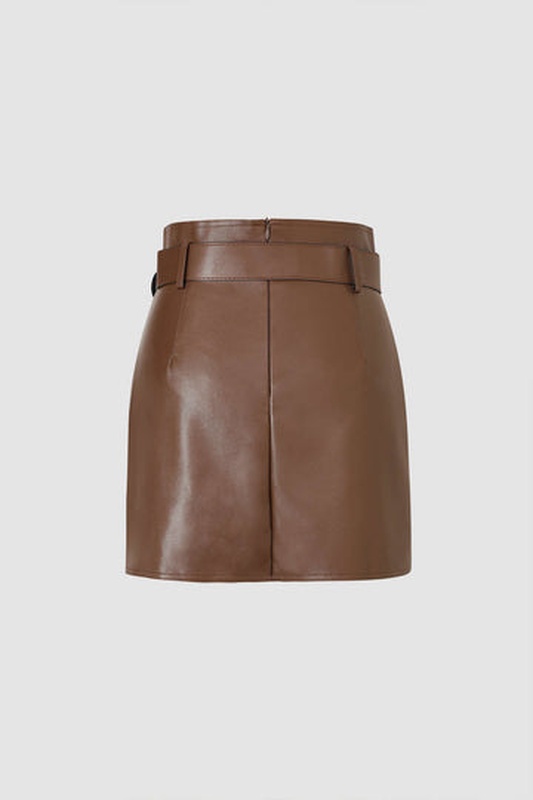 Faux Leather A line Mini Skirt With Belt