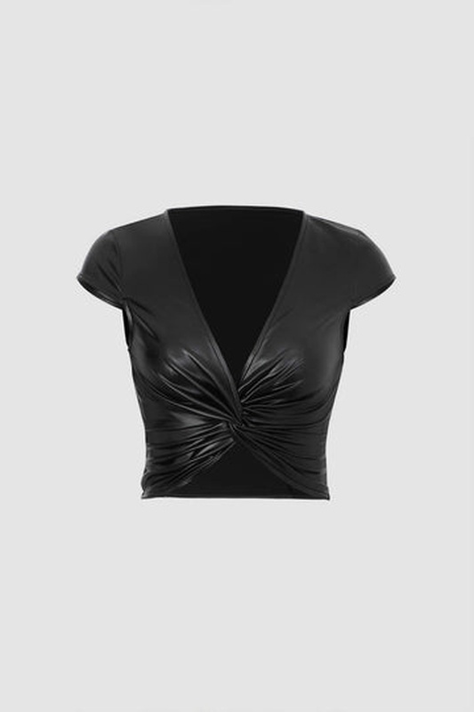 Twist Detail Faux Leather T Shirt