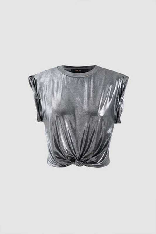 Metallic Knot Hem T Shirt