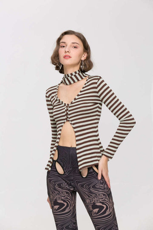 Stripe Print Long Sleeve Top