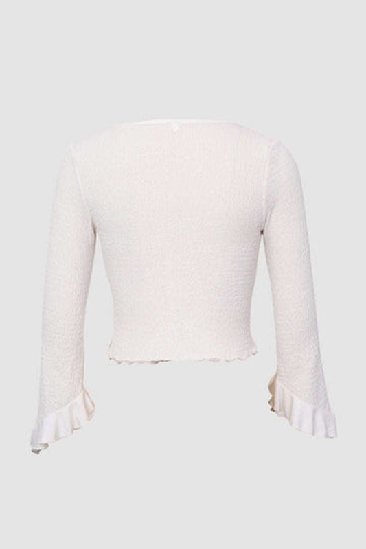 Tie Front Frills Long Sleeve Top