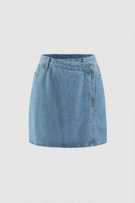 Asymmetric Waist Denim Mini Skirt