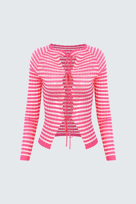 Stripe Tie Front Long Sleeve Top