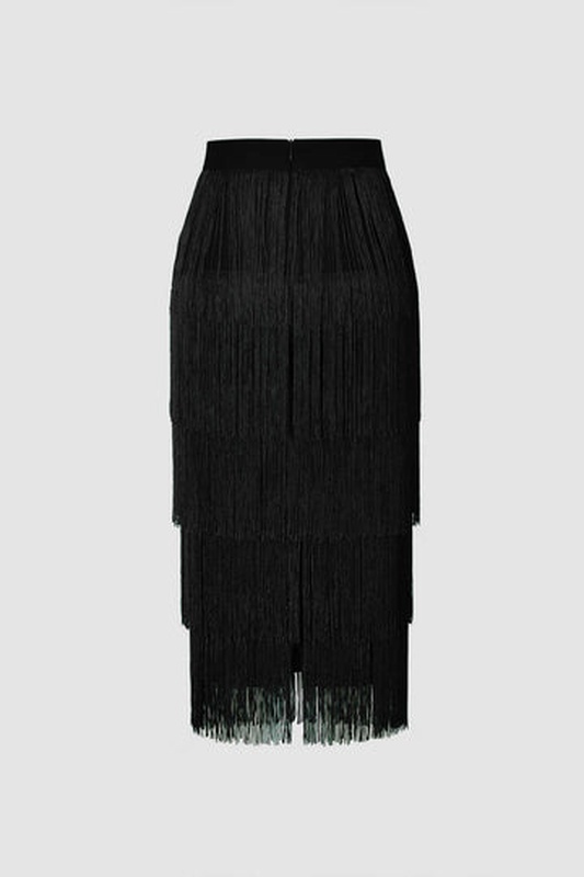 Fringed Tiered Midi Skirt