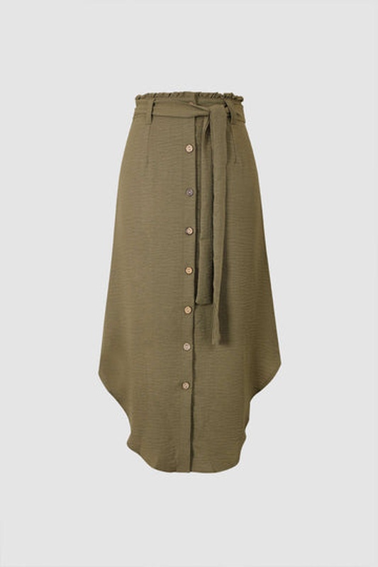 High Waisted Linen Midi Skirt