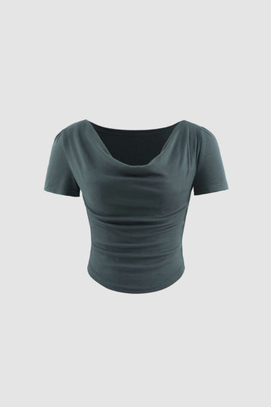 Cowl Neck Curve Hem T Shirt