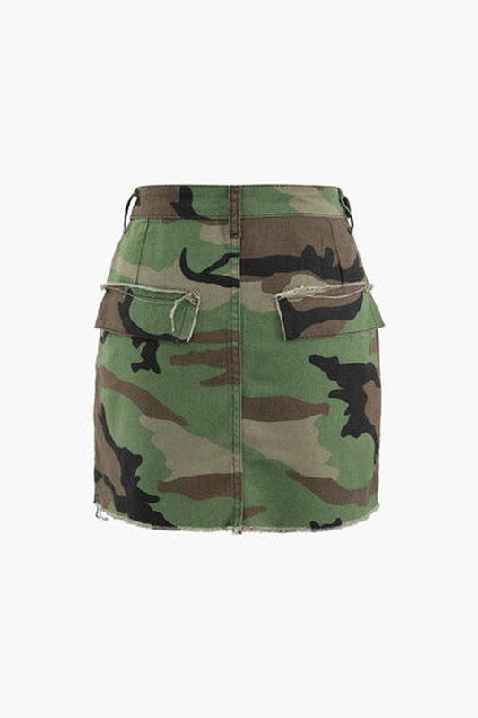 Camo Print Destroyed Mini Skirt