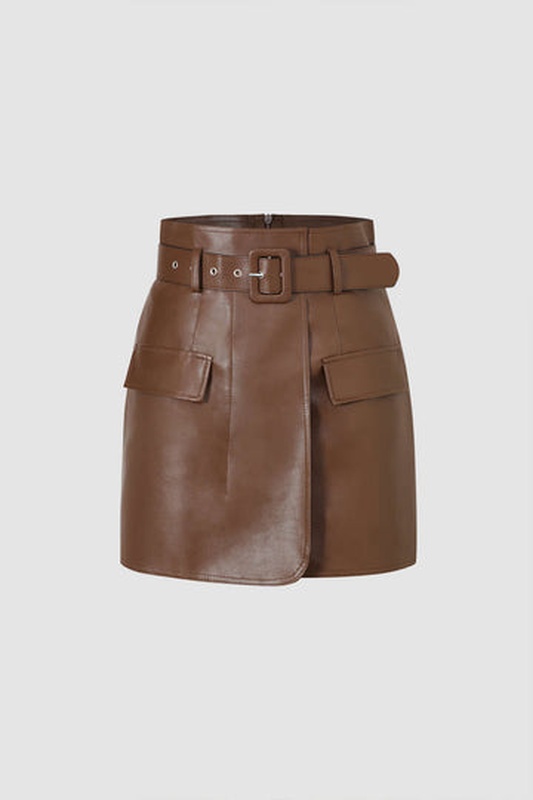 Faux Leather A line Mini Skirt With Belt