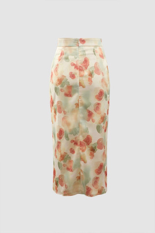 Floral Print Pleated Wrap Midi Skirt