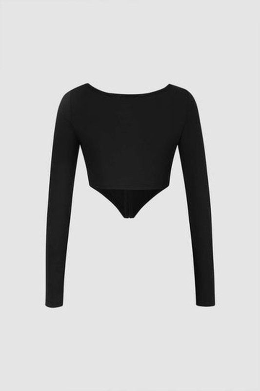 Long Sleeve Square Neck Hook And Eye Corset Top