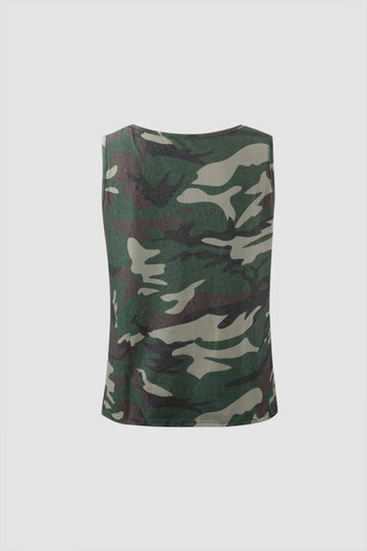 Camo Print Twist Hem Sleeveless T Shirt