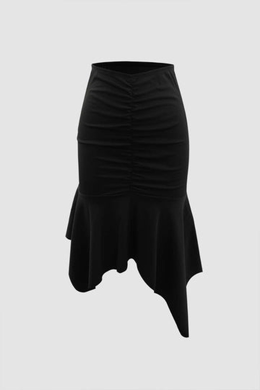 Asymmetric Ruffle Hem Skirt