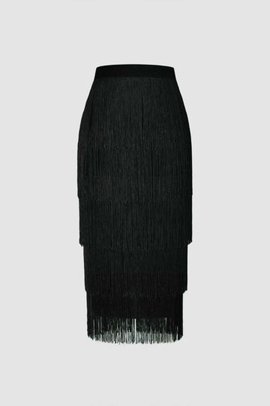 Fringed Tiered Midi Skirt