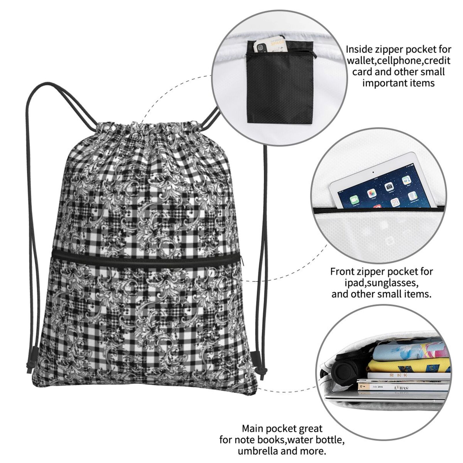 Drawstring Zipper Backpack