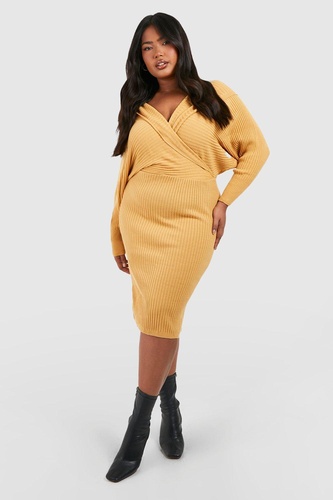 Plus Wrap Knitted Midi Dress