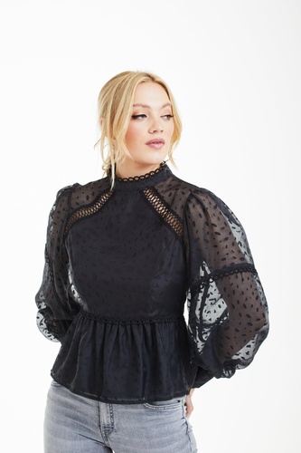 Polka Dot Organza Puff Sleeve Top