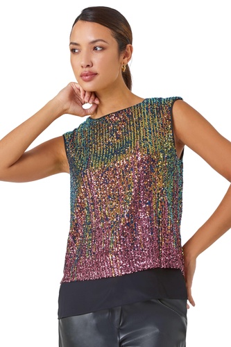 Ombre Sequin Overlay Stretch Top