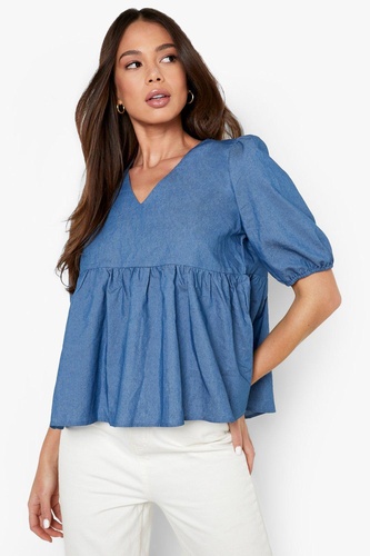 V Front Denim Smock Top