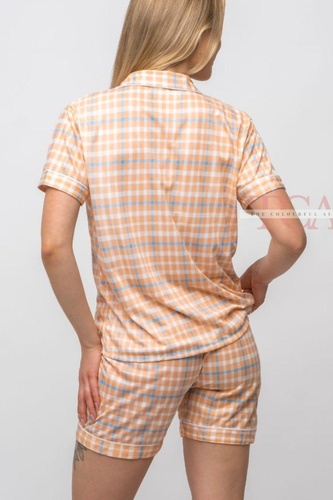 Orange and White Checkered Soft Cotton Night Suit Nightwear Womens