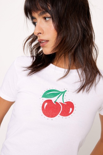 Cherry Glitter Diamante Baby Fit T Shirt