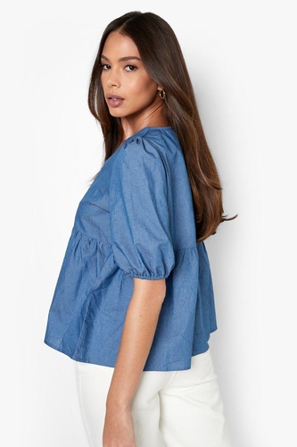 V Front Denim Smock Top