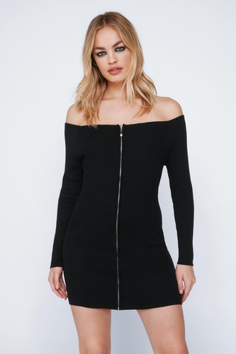 Zip Through Knitted Mini Dress