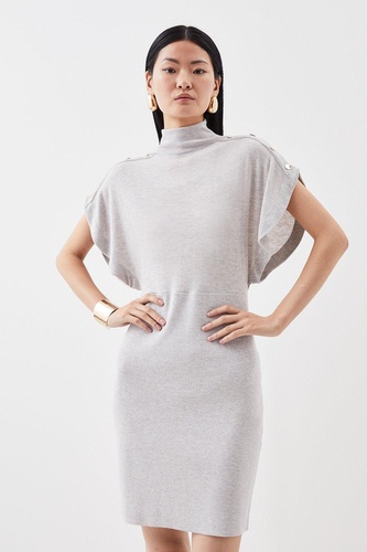 Cashmere Blend Funnel Neck Cap Sleeve Mini Knit Dress