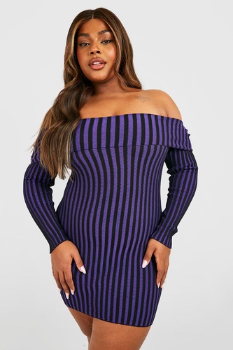 Plus Two Tone Rib Bardot Jumper Dress