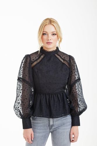 Polka Dot Organza Puff Sleeve Top