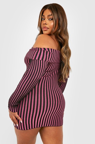 Plus Two Tone Rib Bardot Jumper Dress