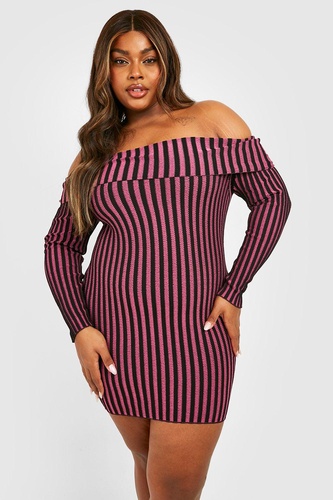 Plus Two Tone Rib Bardot Jumper Dress