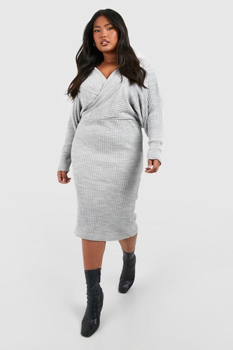 Plus Wrap Knitted Midi Dress