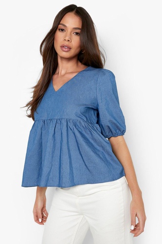 V Front Denim Smock Top