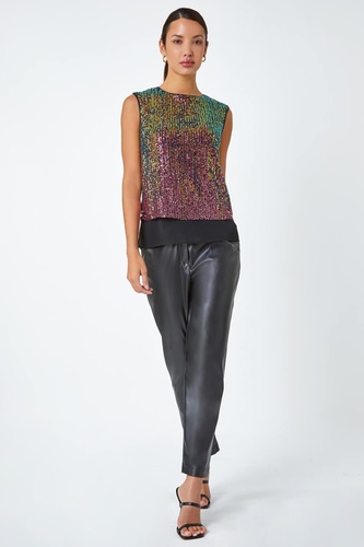 Ombre Sequin Overlay Stretch Top