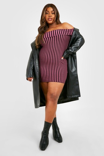 Plus Two Tone Rib Bardot Jumper Dress