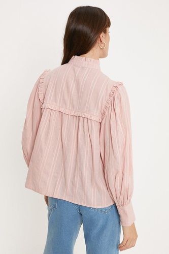 Lace Trim Panelled Yoke Balloon Sleeve Blouse