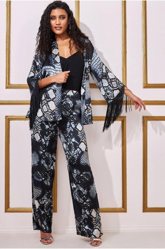 Foil Print Kimono With Tassels