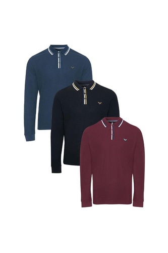 3 Pack Cotton Mateo Long Sleeve Polo Shirts