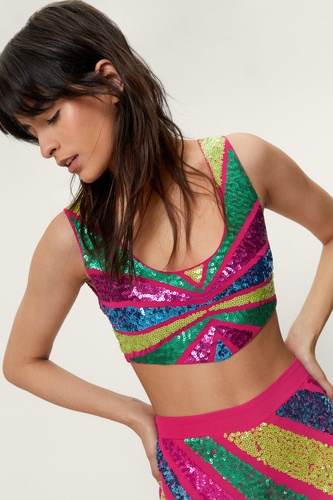 Colorblock Sequin Cropped Bralette