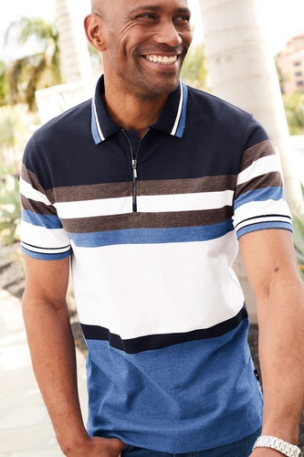 Zip Neck Colour Block Polo Shirt