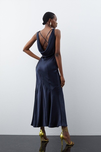 Premium Satin Waterfall Woven Midi Dress