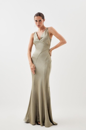 Premium Satin Waterfall Woven Midi Dress