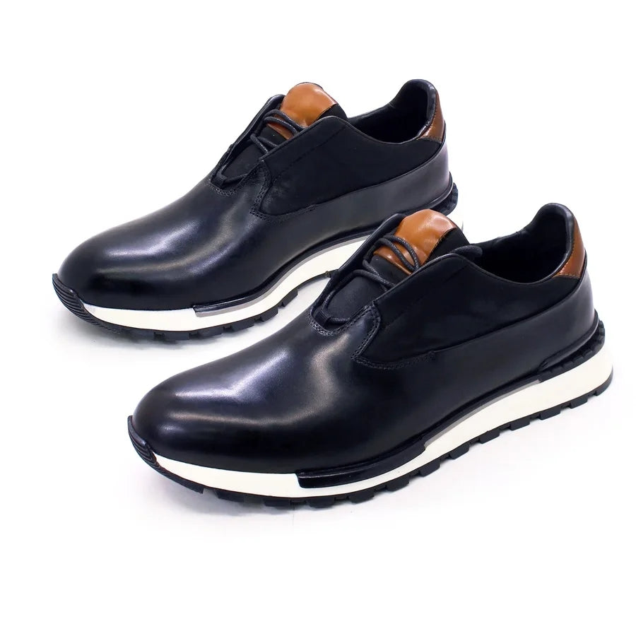 Genuine Cowhide Leather Men's Sports Casual Shoes Non-slip Sole Men's Leather Shoes Smooth Upper Elastic Band Sneakers