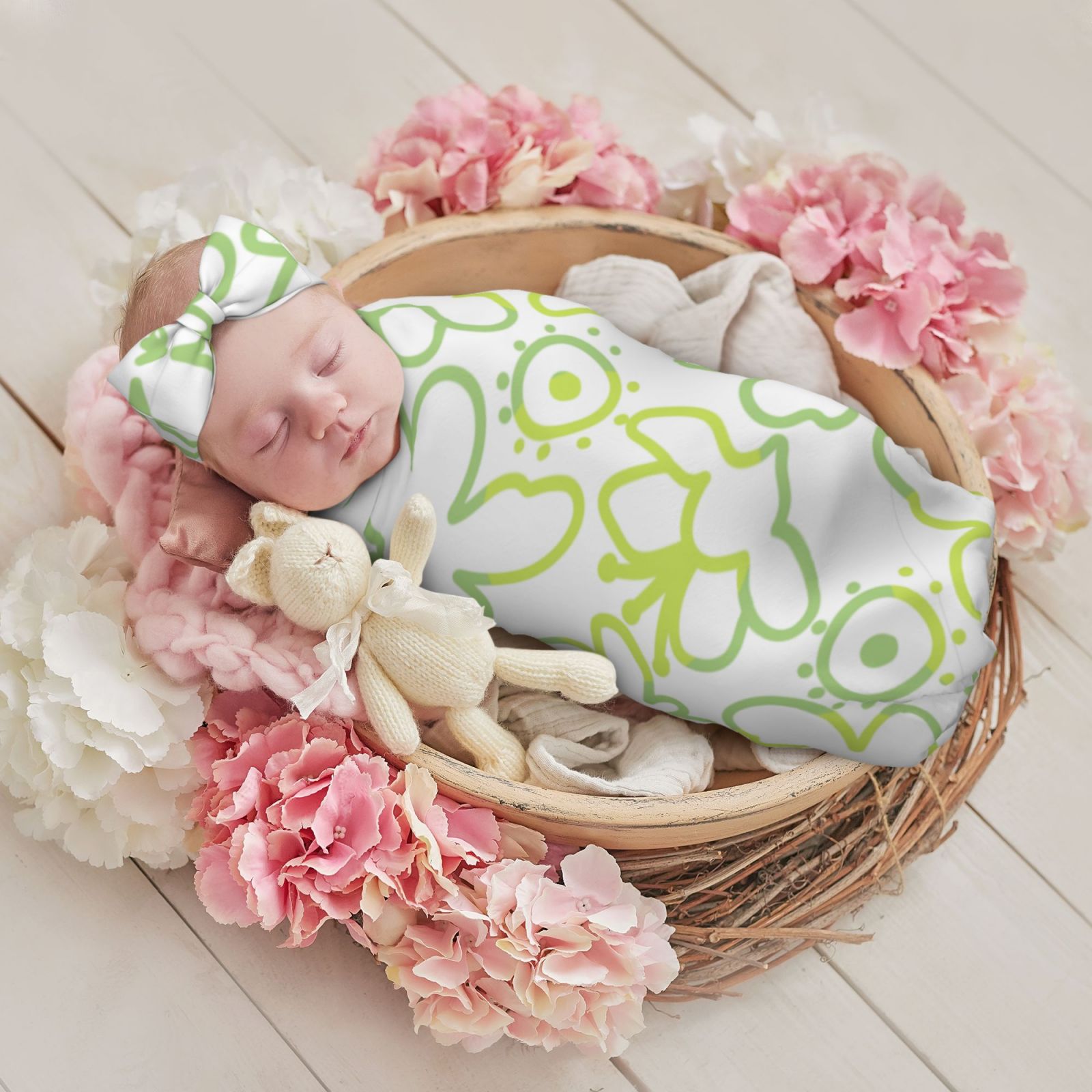 Baby Beanie Hat Headband Swaddle Blanket Set